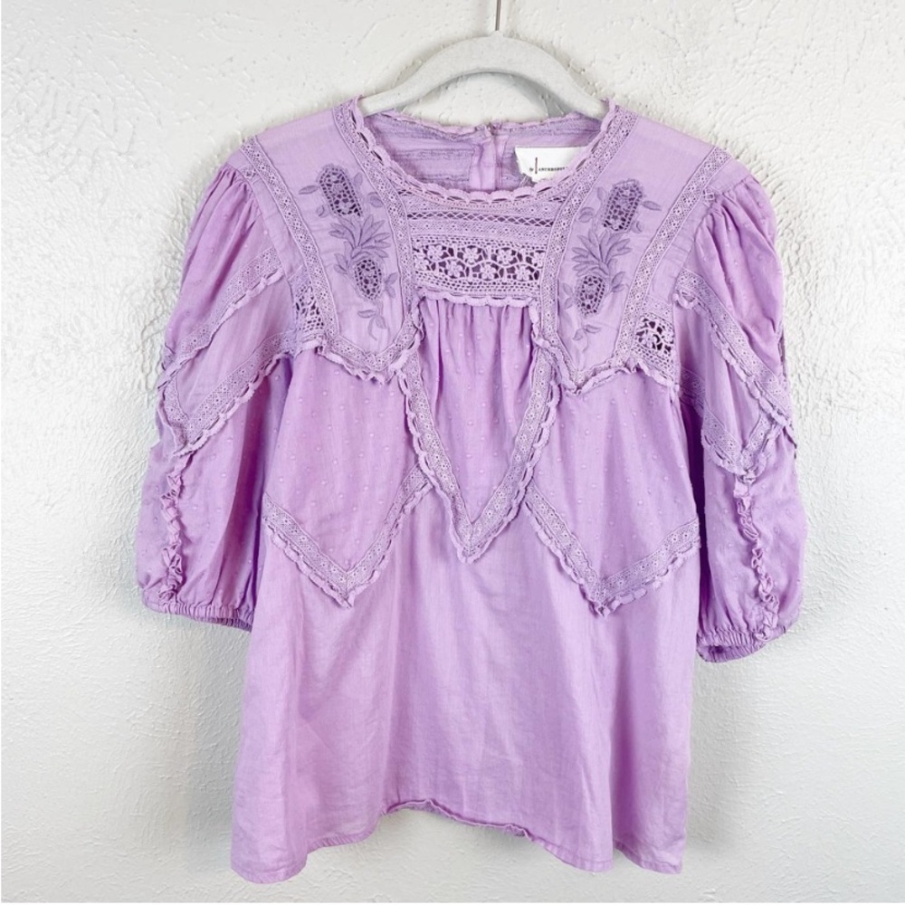 Anthropologie Aderyn Puff Sleeved Lace Blouse Size Small Purple